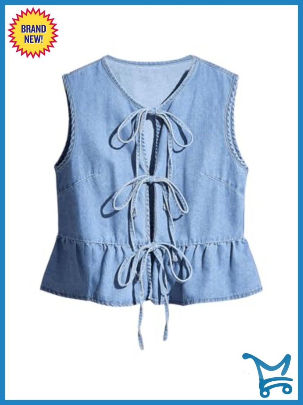 Women's Y2K Tie Front Denim Vest V Neck Ruffle Hem Sleeveless Peplum Top